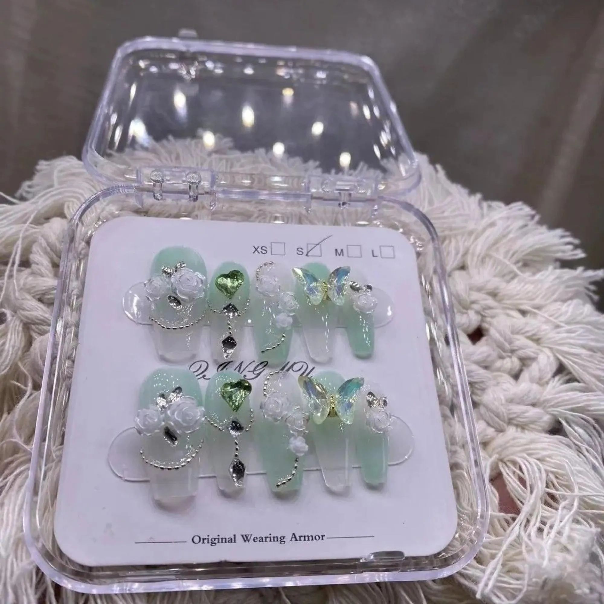 Handmade Butterfly "Emerald Forest" Press-On Nails