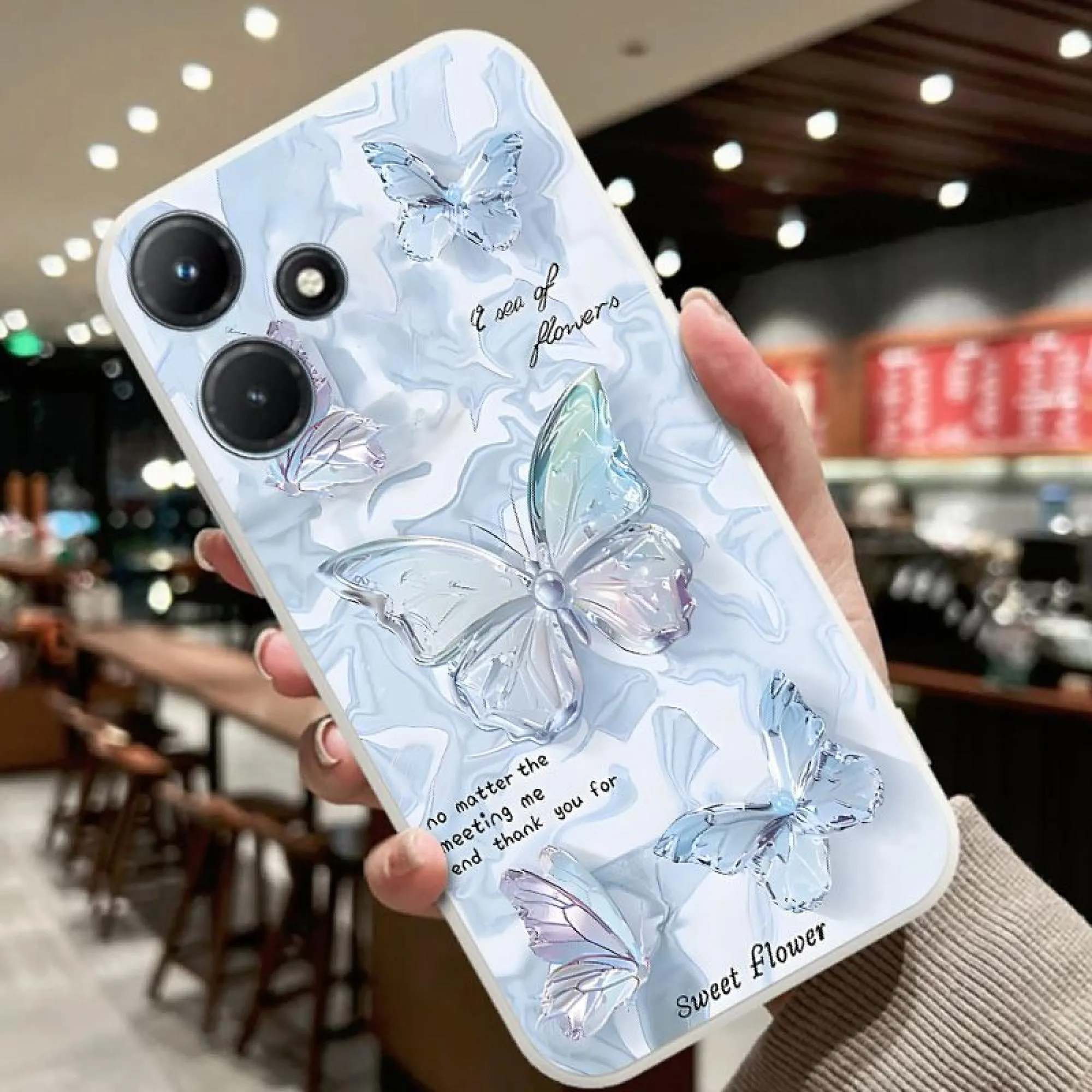 Cute Blue Butterfly Oil Painting Soft Case